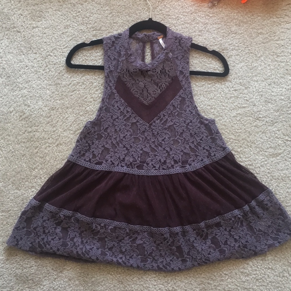 Free People Sleeveless&Turtle Neck Purple Lace Top